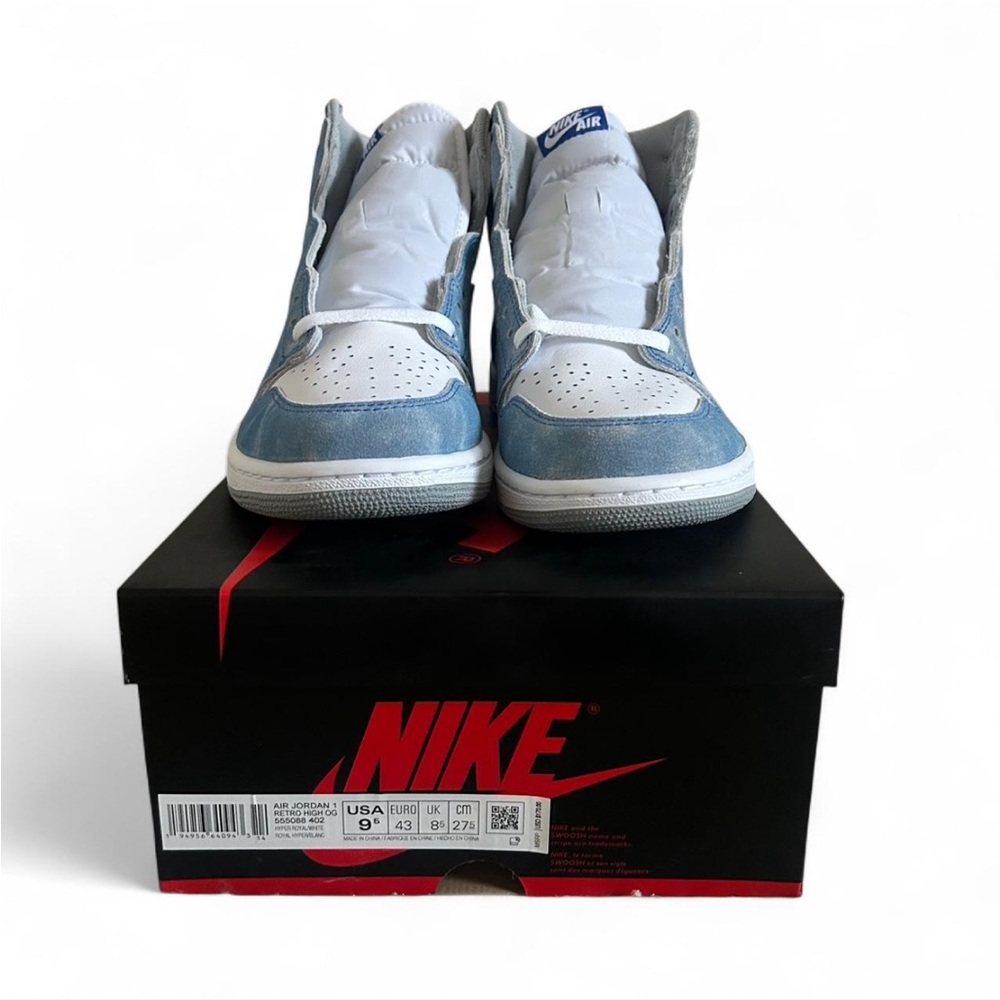 NEW Jordan 1 Retro High Hyper Royal Smoke Grey Men’s Size 9.5 Light Blue & Grey - Picture 3 of 9